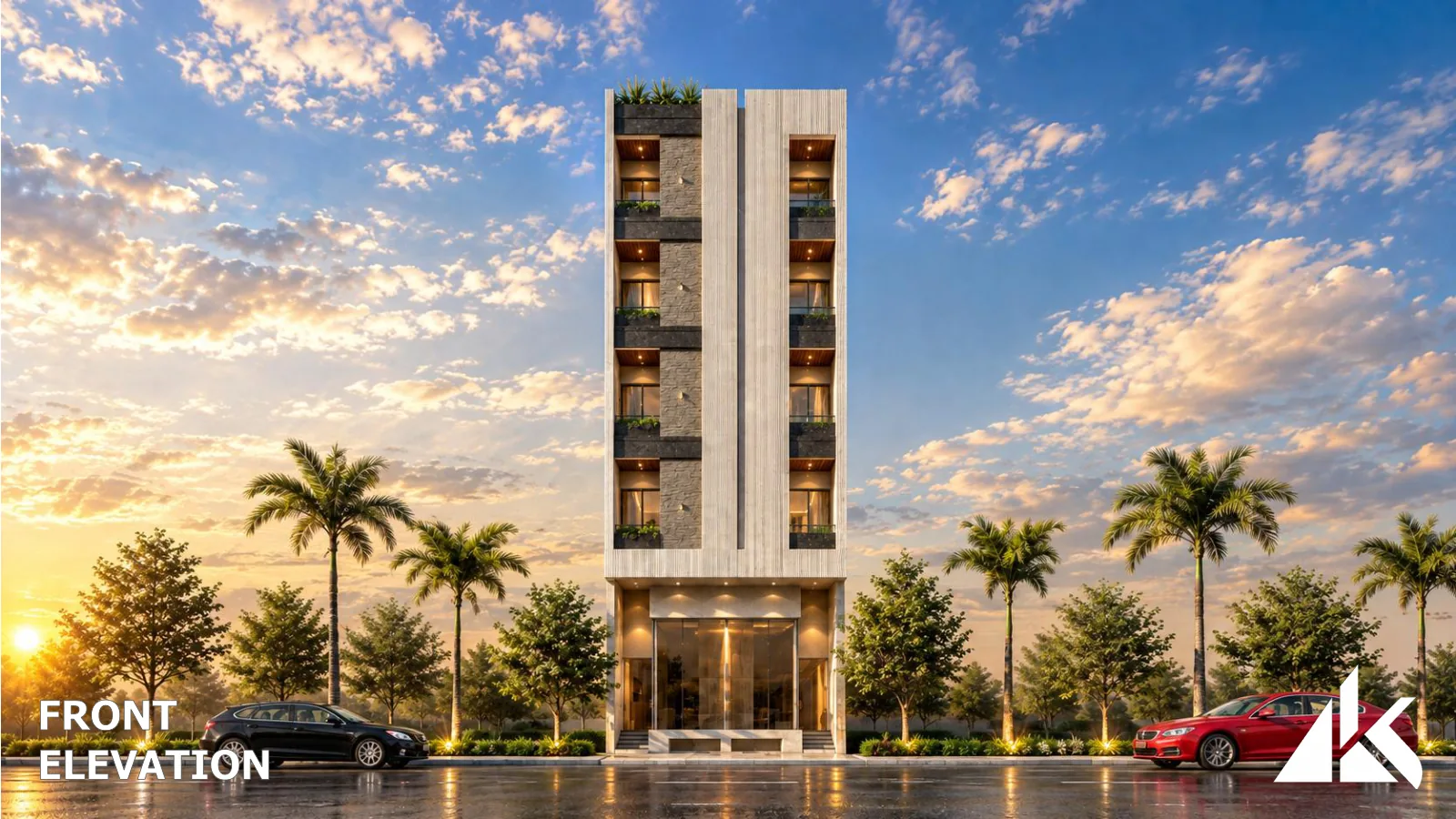 10-C Bukhari Commercial — Front elevation — presentation view 1 (architectural render)